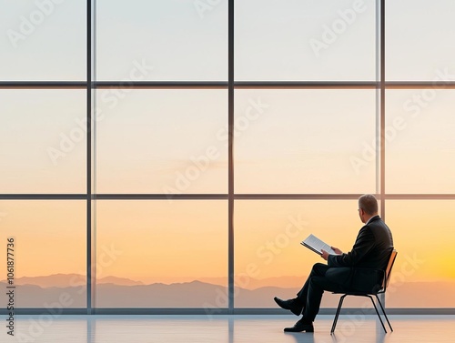 Businessperson reviewing portfolio growth with determination, reflecting independence in asset management, close up, wealth building theme, realistic, silhouette, office backdrop