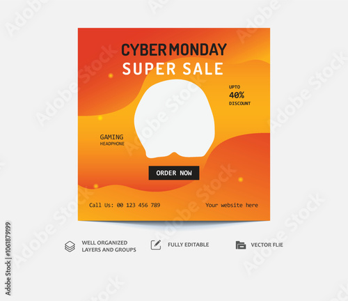 Cyber monday editable square banner template. Social media post template cyber monday sale. Usable for social media post ,  banner and web internet ads.