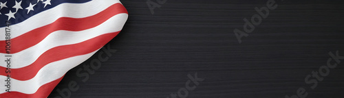 American Flag on Black Wood Background, USA flag, stars and stripes, red white and blue, patriotism, national flag photo