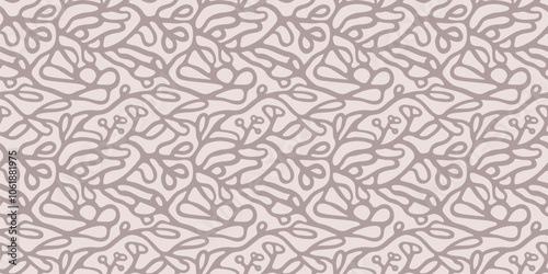 Vector abstract seamless pattern with organic shapes, botanical elements, cellular structures, liquid lines. Simple minimal background. Subtle texture in pastel colors. Trendy repeated geo design