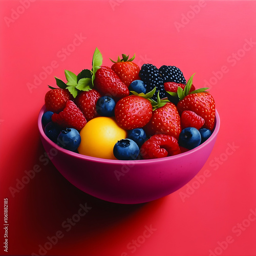 Bowl of Mixed Berries and Yellow Fruit, berry bowl, red berries, fruit bowl, blueberries, raspberries