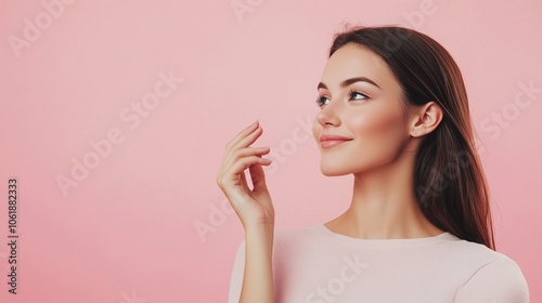 A pixel art of a woman in a white dress with a pink background