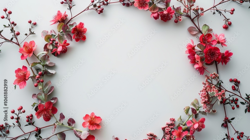 Floral Harmony Wreath Delicate pink red flowers leaves elegant arrangement soft backdrop botanical beauty nature serenity Floral Harmony Wreath Delicate pink red flowers leaves elegant arrangement soft backdrop botanical beauty nature serenity