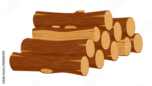 Chopped wooden logs. Cartoon firewood stacked in pile, wooden bonfire logs flat vector illustration. Firewood pile on white background