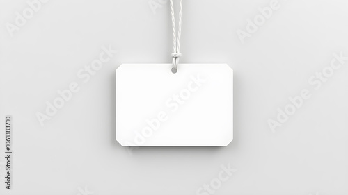 Rectangle white tag mockup, close up. Blank paper rectangular price tag mockup isolated on white background with copy space.