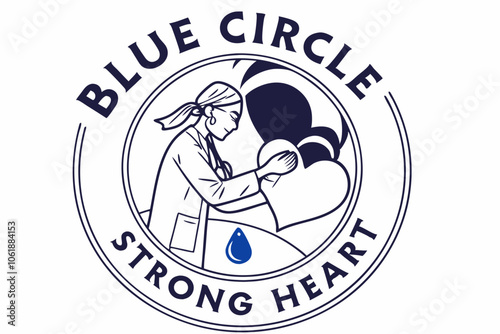 Blue Circle, Strong Heart Circular text surrounding a heart and a small blue drop in the center, symbolizing unity and strength