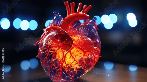 Realistic depiction of a beating heart with electrical impulses traveling through the cardiac conduction system, regulating heartbeat. Cardiology   photo