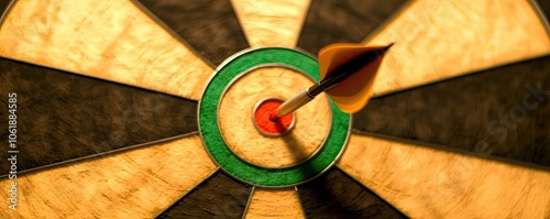 A close-up view of a dartboard featuring a dart lodged in the bullseye, showcasing precision and focus in the game of darts.