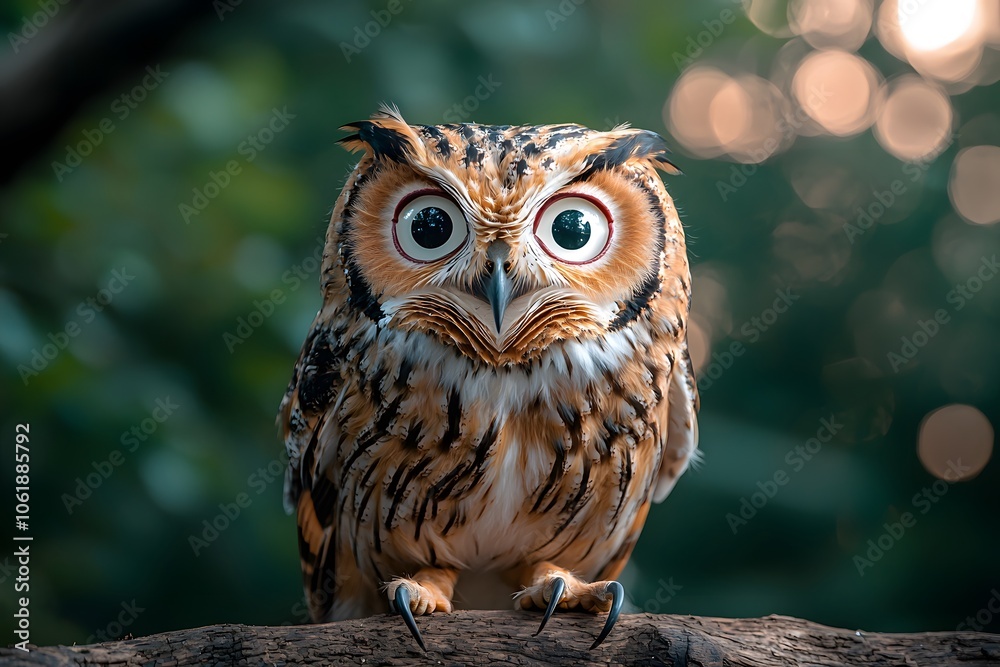 Funny Wide-Eyed Owl Staring Intensely at Camera Funny Wide-Eyed Owl Staring Intensely at Camera