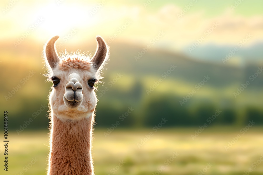Obraz premium Curious Llama Expressing Humor in Nature