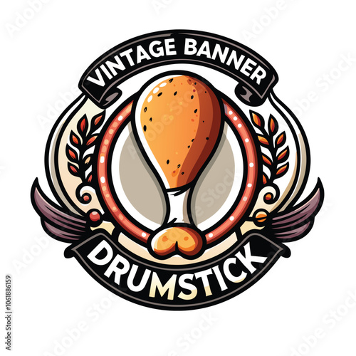 Design a vintage-inspired logo featuring a banner with a drumstick inside. The design should be visually appealing and evoke a sense of nostalgia.