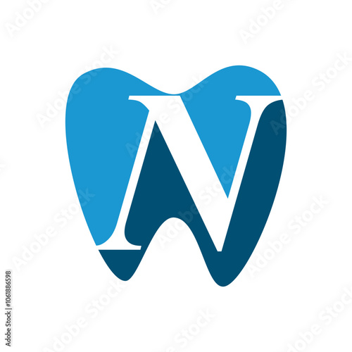 Tooth with initial letter N logo design vector illustration template white background