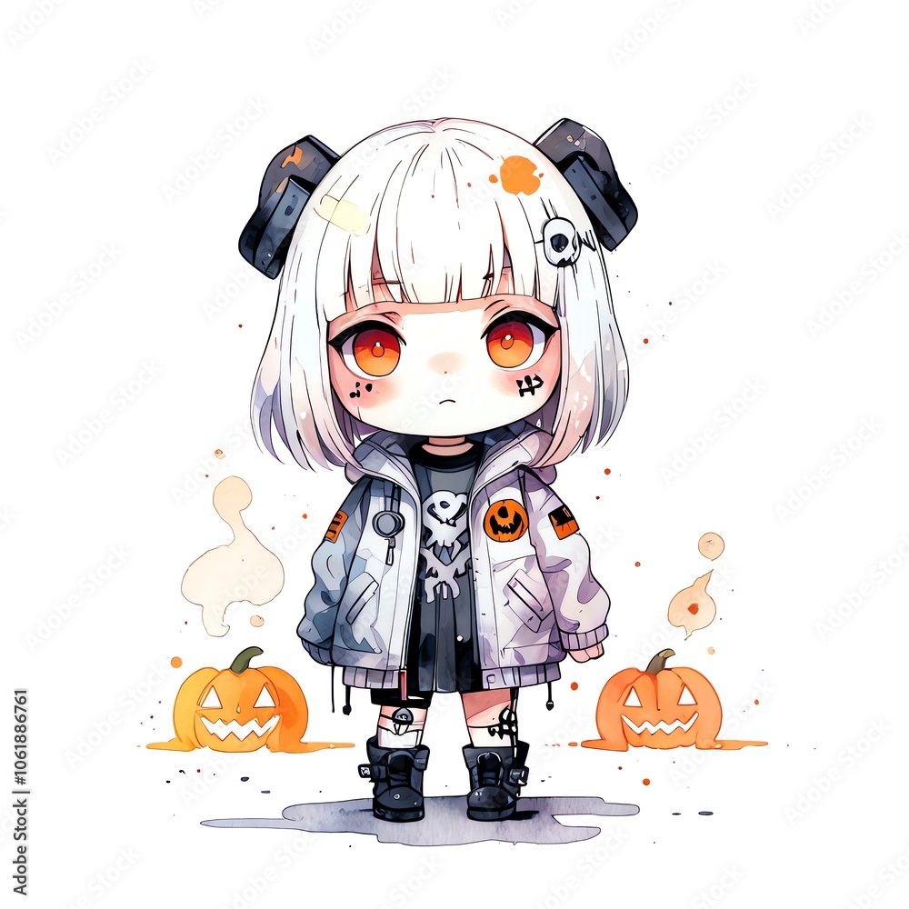 Cute Halloween Chibi Girl with Pumpkins Cute Halloween Chibi Girl with Pumpkins