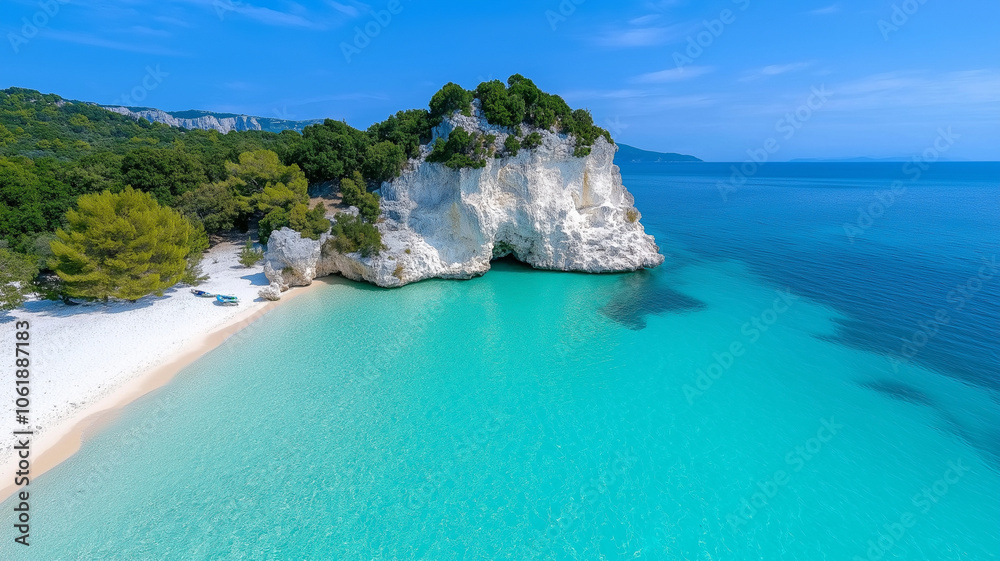 Obraz premium Breathtaking turquoise waters and white sandy beach create serene escape