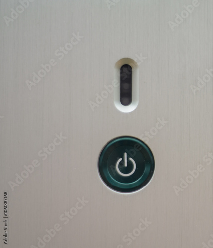 On-Off button on stainless steel background