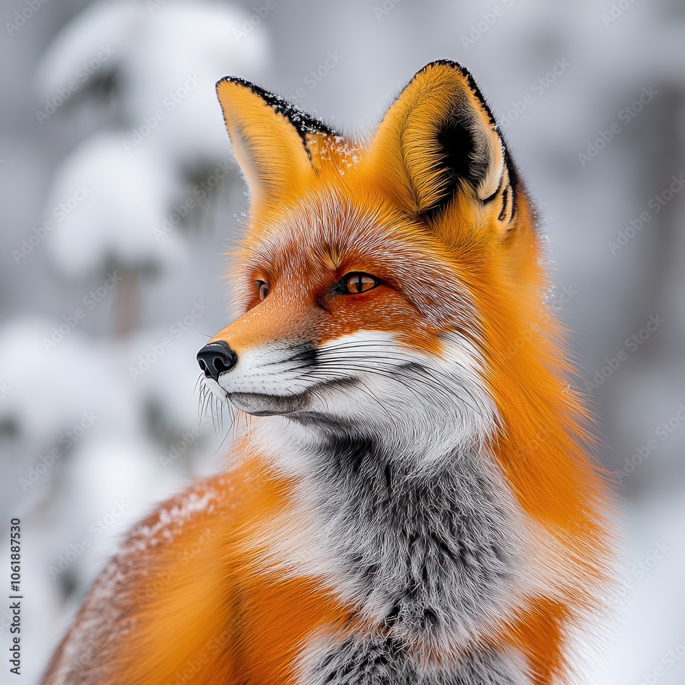 Fototapeta premium Winter Fox Portrait: Orange Coat in Snowy Landscape