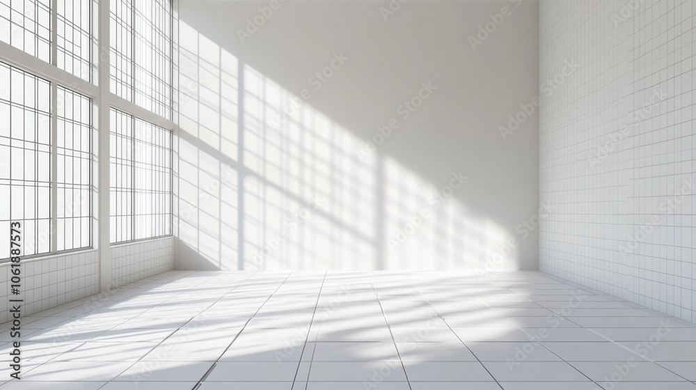 Bright Empty Room with Natural Light and Shadows Bright Empty Room with Natural Light and Shadows