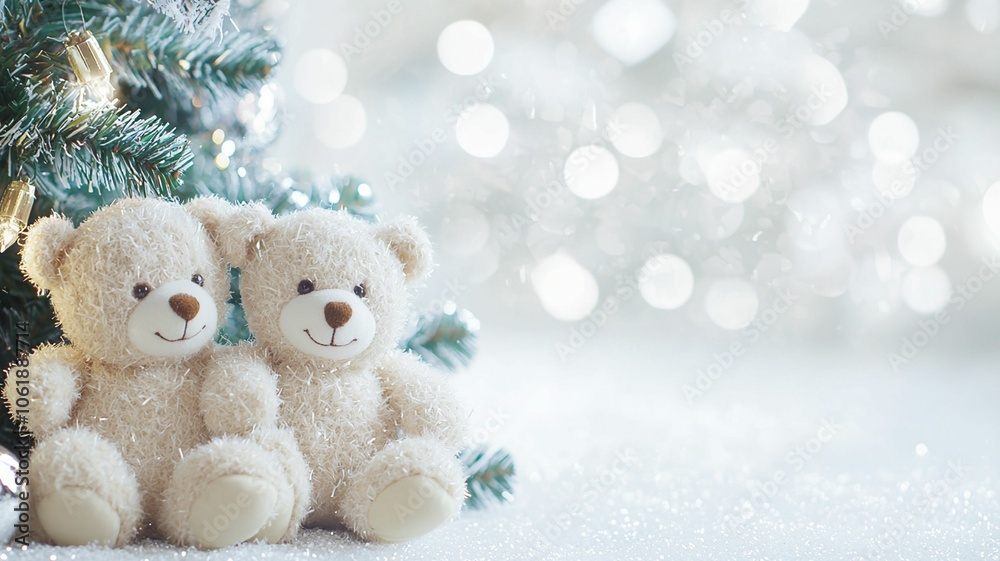 Christmas background with white bears and a Christmas tree,and copy space Christmas background with white bears and a Christmas tree,and copy space