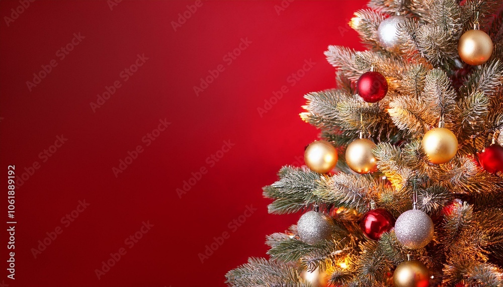 golden and silver lights with christmas tree on red background,bright decoration for merry xmas greeting message.Elegant holiday season social post digital card.Copy type space for text or logo golden and silver lights with christmas tree on red background,bright decoration for merry xmas greeting message.Elegant holiday season social post digital card.Copy type space for text or logo