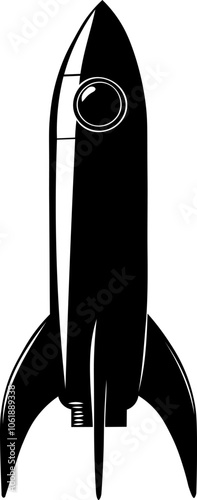 Illustration of a minimalist silhouette style rocket. Image that refers to growth, evolution, increase, enrichment
