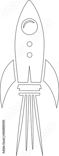 Minimalist illustration of rocket taking off with smoke trail just traces. Image that refers to growth, evolution, increase, enrichment