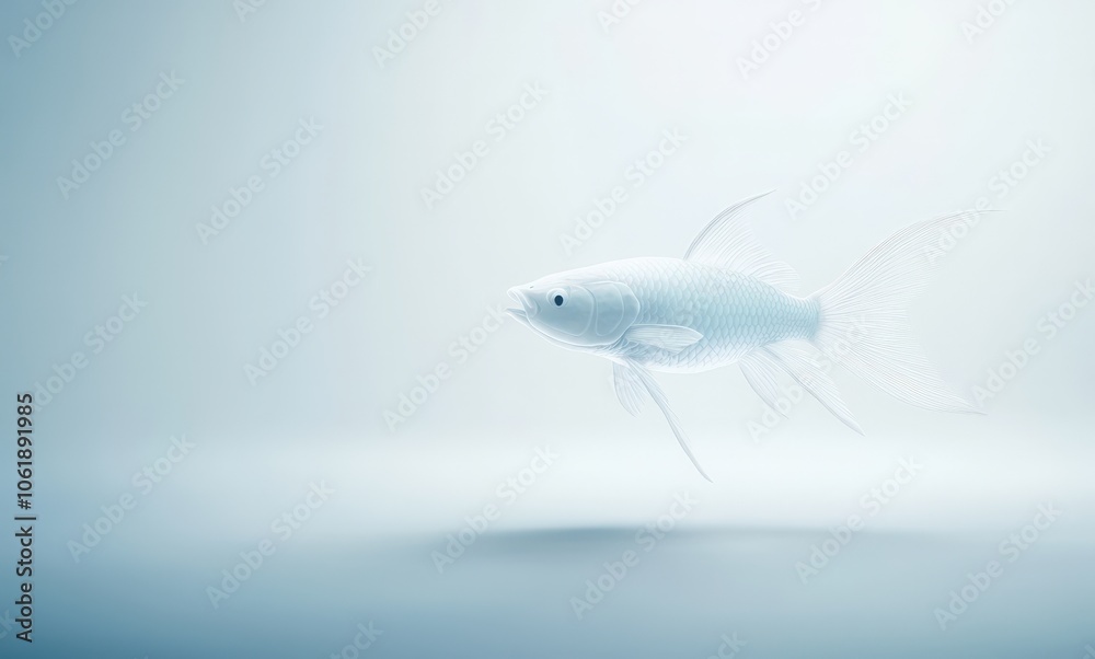 Elegant white fish swimming in serene blue waters Elegant white fish swimming in serene blue waters