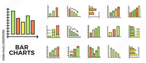 bar charts set statistical data horizontal vertical bars, axis x-axis