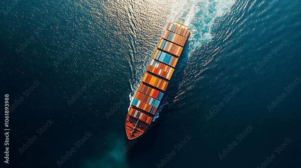 Aerial view of a cargo ship with containers, Background container ship Aerial view of a cargo ship with containers, Background container ship
