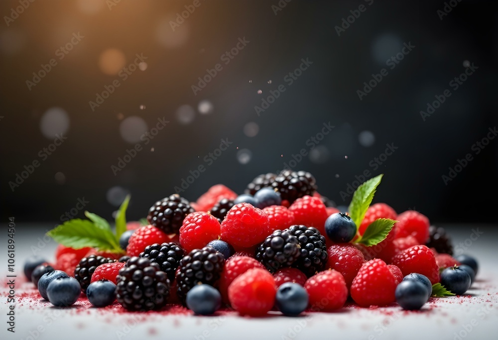 Fresh Mixed Berries on Dark Background with Natural Lighting