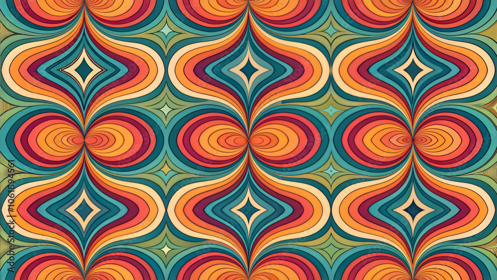 Retro seamless pattern design with vibrant wave shapes and colorful texture for background Retro seamless pattern design with vibrant wave shapes and colorful texture for background