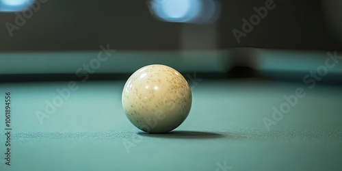 Close-up of a White Pool Ball on a Green Felt Table