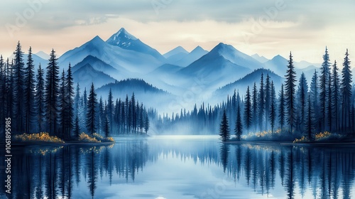 Serene Landscape with Majestic Mountains and Reflective Lake