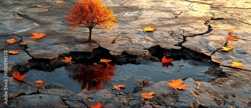 Autumn Reflection: A Serene Bare Tree in Nature's Harmony