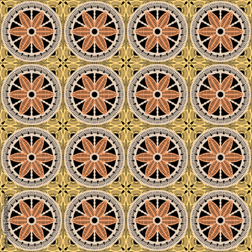 Pattern with crochet granny square with flowers wallpaper handmade decorative art design print	