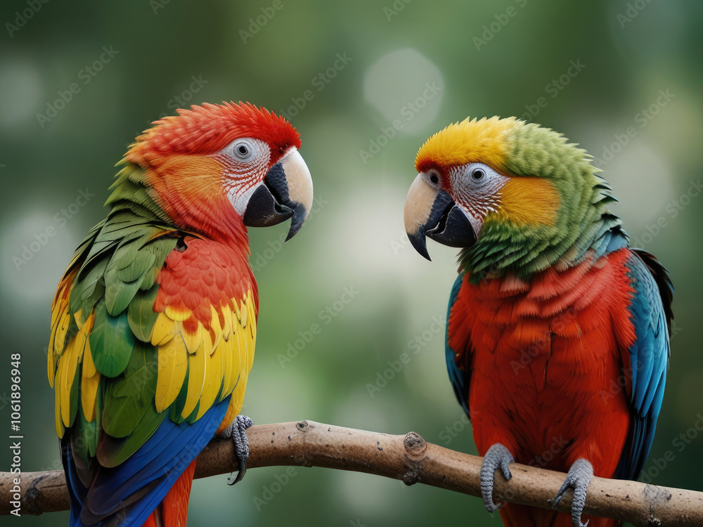 Green parrot on the branch, abstract animal concept