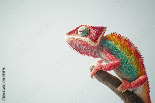 Colorful chameleon perched on a branch