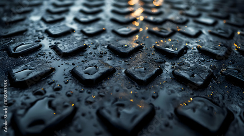 Black Metal Sheet With Water Drops Abstract Background