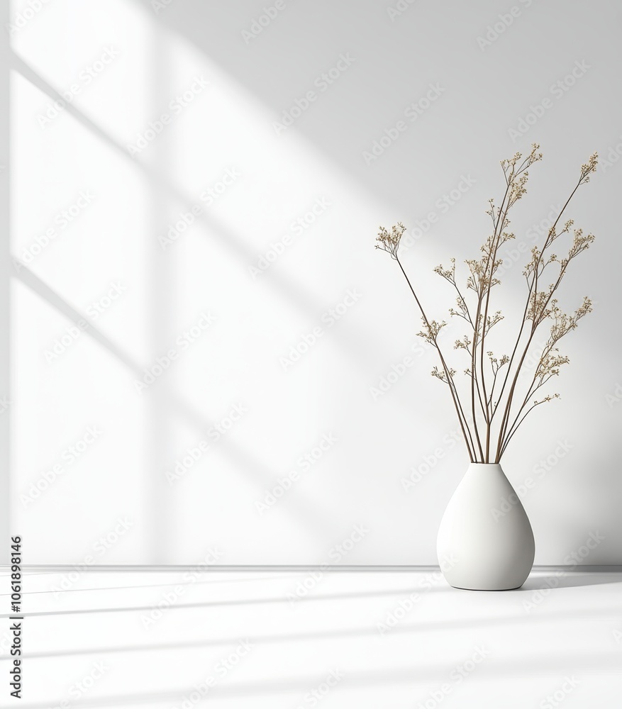 Minimalist Vase with Dried Flowers and Shadows Minimalist Vase with Dried Flowers and Shadows