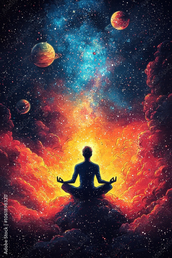 Meditation in Cosmic Galaxy with Fire and Planets	