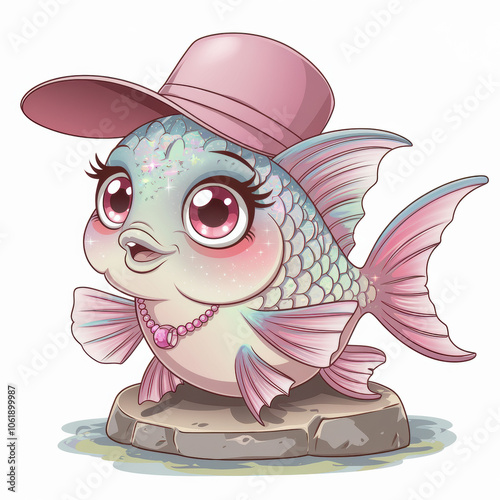 Cute Fish with Hat and Necklace Illustration
