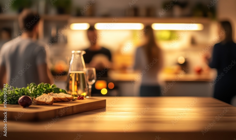 Blurry Kitchen Scene with Cutting Board and Herbs Blurry Kitchen Scene with Cutting Board and Herbs