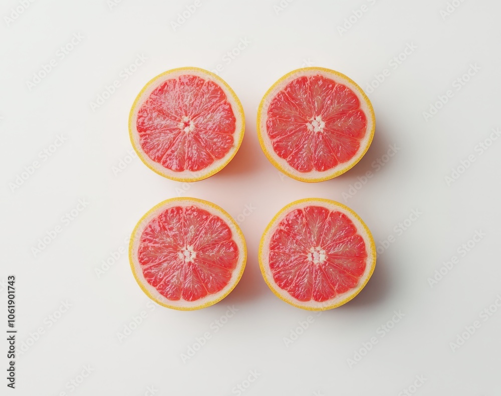 Vibrant halves of ruby red grapefruit on a light background Vibrant halves of ruby red grapefruit on a light background