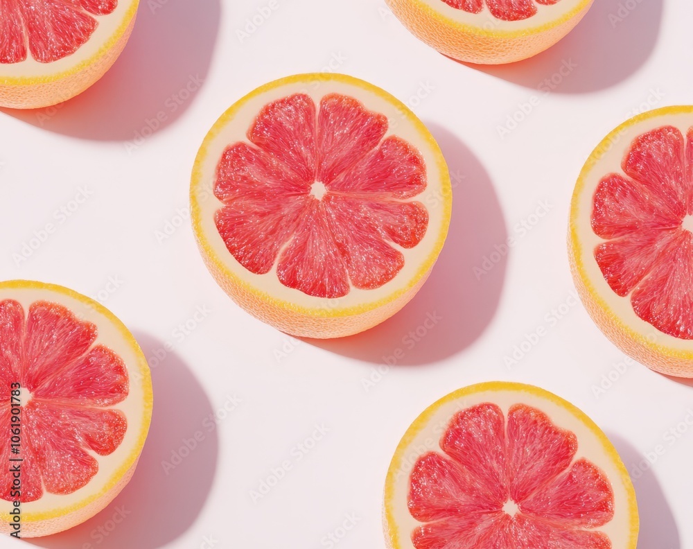 Vibrant grapefruit slices on a pink background Vibrant grapefruit slices on a pink background