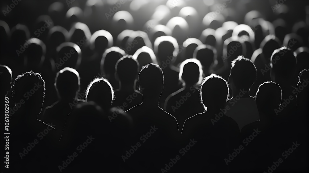 Obraz premium Diverse Silhouetted Crowd in Minimalist Black and White Style
