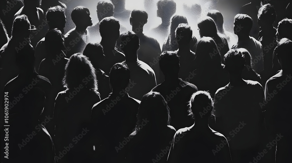 Obraz premium Diverse Crowd of Abstracted Silhouettes in Minimalist Black and White Composition