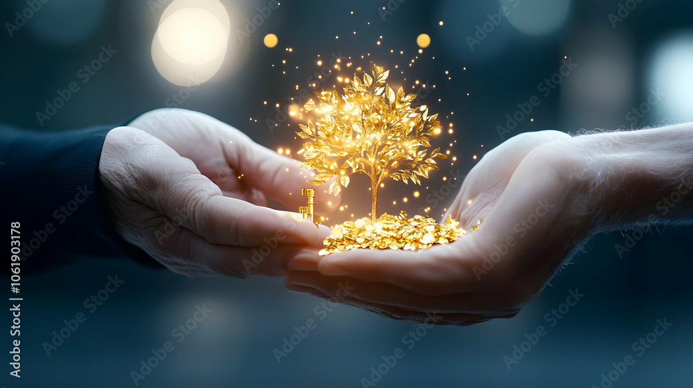 Create a scene symbolizing the passage of wealth through generations. have the image depict an etherial essence and have generational symbols like a family tree with gold leaves. have the parents. Create a scene symbolizing the passage of wealth through generations. have the image depict an etherial essence and have generational symbols like a family tree with gold leaves. have the parents.