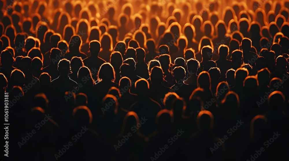 Obraz premium A Contrasting Crowd of Unidentifiable Silhouettes Gathered in the Darkness