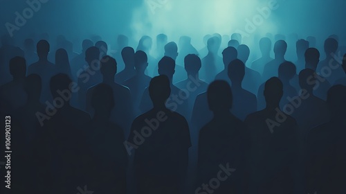 Indistinct Crowd of Silhouettes in Moody Gradient Background Depicting Inclusive Gathering