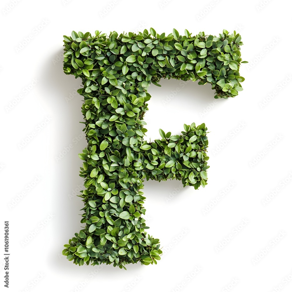 Verdant Alphabet Letter F Formed by Trimmed Shrubs on White Background Verdant Alphabet Letter F Formed by Trimmed Shrubs on White Background
