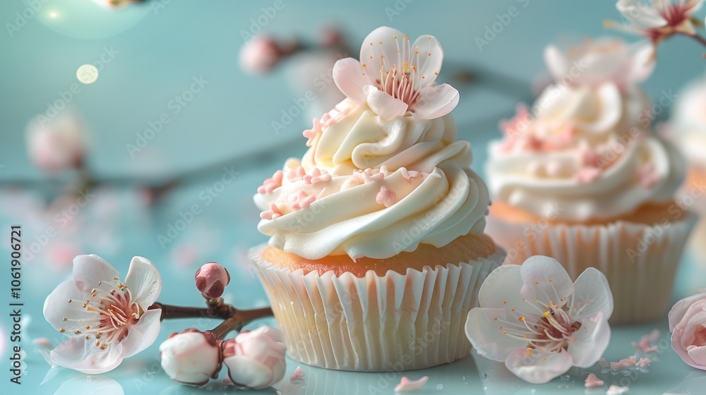 Decorated sweet treats with apricot blossoms on pastel background. Ideal for greeting cards and spring celebrations. Decorated sweet treats with apricot blossoms on pastel background. Ideal for greeting cards and spring celebrations.